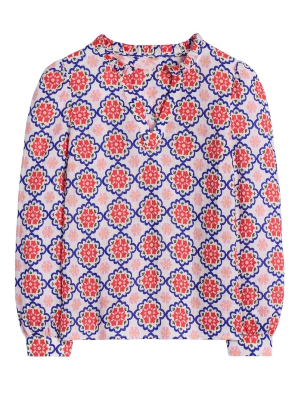 Boden Grace Linen Top Floral Tile Multi Color Size 8